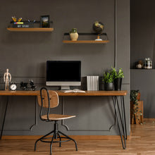 Load image into Gallery viewer, InPlace 24 in. W x 8 in D x 7 in H Angled Black Metal Bracket Shelf, Light Oak, 9602212E