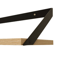Load image into Gallery viewer, InPlace 24 in. W x 8 in D x 7 in H Angled Black Metal Bracket Shelf, Light Oak, 9602212E