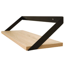 Load image into Gallery viewer, InPlace 24 in. W x 8 in D x 7 in H Angled Black Metal Bracket Shelf, Light Oak, 9602212E
