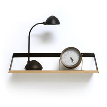 Load image into Gallery viewer, InPlace 24 in. W x 8 in D x 7 in H Angled Black Metal Bracket Shelf, Light Oak, 9602212E