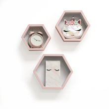 Load image into Gallery viewer, InPlace 3 Pc 12 in W, 10 in W, 8 in W Navy Hexagon Shelf Set, 9605022E