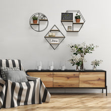 Load image into Gallery viewer, InPlace 14.38 in W x 3.98 in D x 14.68 in H Barnwood and Metal Circle Wire Shelf, 9602204E
